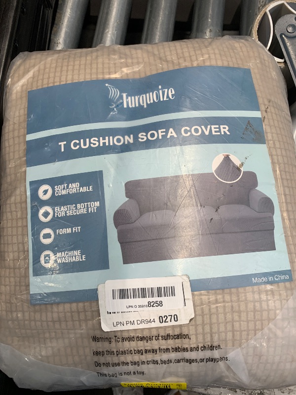 Photo 1 of (USED/FAIR) (PARTIAL SET)  Turquoize 4 Piece T Cushion Sofa Slipcovers Stretch Couch Cover Furniture Covers with 3 Individual T Cushion Covers, Machine Washable (3 Cushion Sofa, Sand)