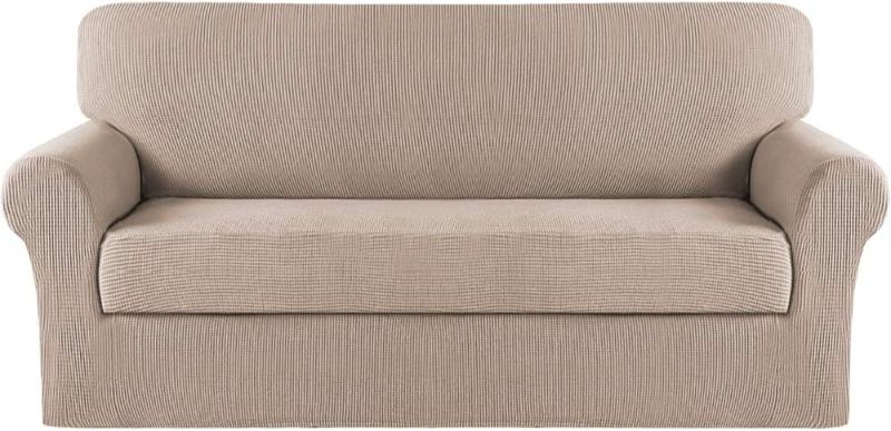 Photo 1 of (USED/FAIR) (PARTIAL SET)  Turquoize 4 Piece T Cushion Sofa Slipcovers Stretch Couch Cover Furniture Covers with 3 Individual T Cushion Covers, Machine Washable (3 Cushion Sofa, Sand)