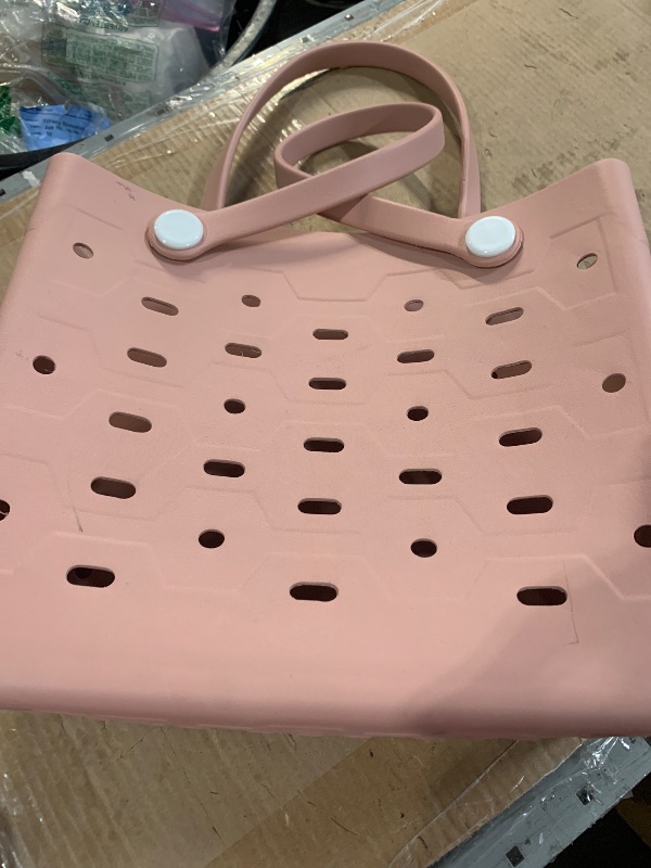 Photo 1 of (used)(see all images for damage) BAGSMART Beach Bag for Women, Water-resistant Rubber Tote Bag, Sandproof Vacation Essentials for Summer Swim Cruise Pool, Pink