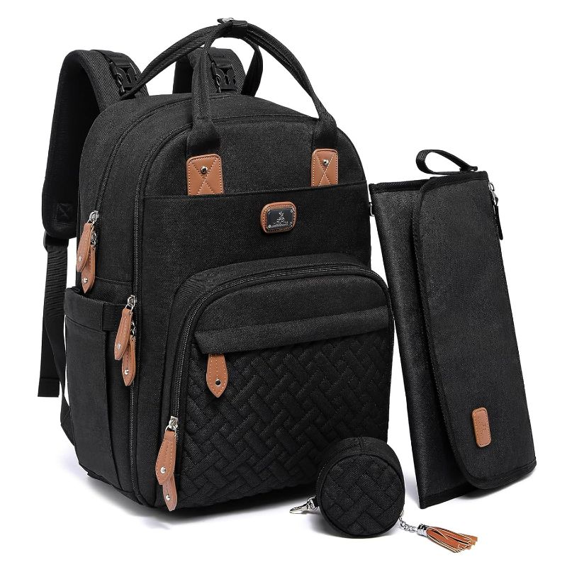 Photo 1 of ***(HEAVILY USED/ MISSING PARTS)***Dikaslon Diaper Bag Backpack with Portable Changing Pad, Pacifier Case and Stroller Straps, Large Unisex Baby Bags for Boys Girls, Multipurpose Travel Back Pack Moms Dads, Black
