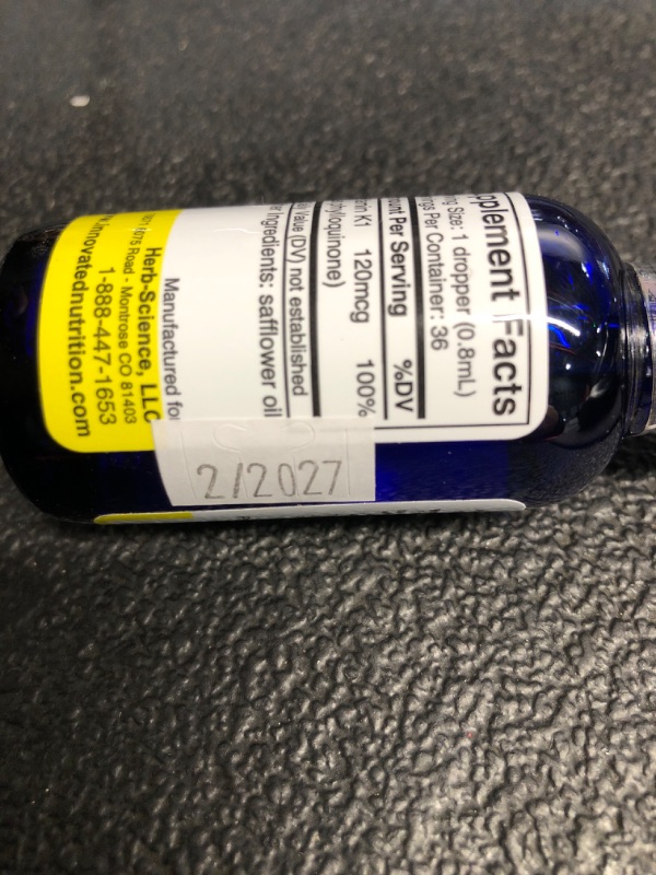 Photo 1 of -Science Vitamin K1 Drops - Pure Cold-Processed VIT K1 & Safflower Oil Supplement - Supports Blood, Bone, Skin Health - Drops for Oral & External Use - No Alcohol, Vegan, 1 Fl oz, 36 Servings
