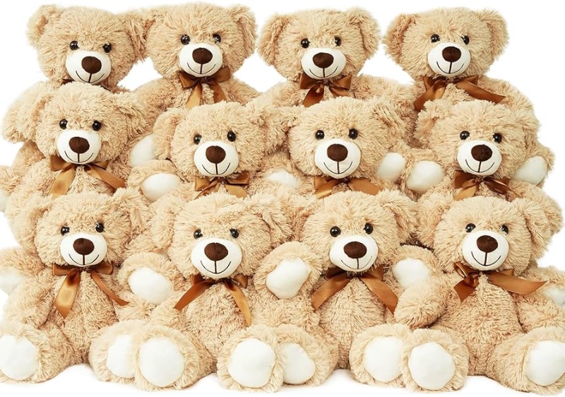Photo 1 of 12 Pack Teddy Bears Bulk 13.5 inch Small Teddy Bear Stuffed Bears for Baby Shower Centerpiece Decorations for Christmas Valentine's Mother's Day for Kids or Adults (12 Light Brown)
