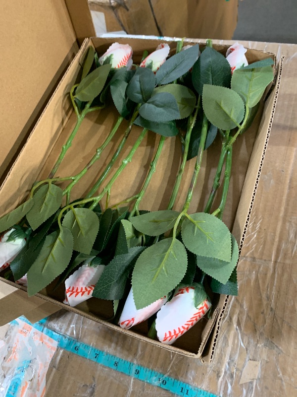 Photo 1 of (PARTIAL SET) Suhine 12 Pcs Baseball Football Soccer Volleyball Rose Bulk Artificial Sports Flower Decor for Graduation Wedding Party Sports Theme Rose Bouquet Gift for Girl Coach Team Player Fan(Baseball Color)