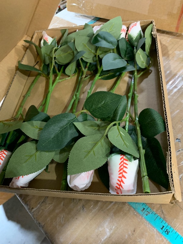Photo 1 of (PARTIAL SET) Suhine 12 Pcs Baseball Football Soccer Volleyball Rose Bulk Artificial Sports Flower Decor for Graduation Wedding Party Sports Theme Rose Bouquet Gift for Girl Coach Team Player Fan(Baseball Color)
