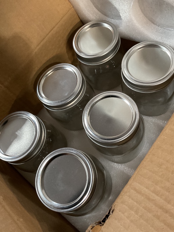 Photo 1 of [6 Pack] 16 oz. Regular-Mouth Glass Mason Jars with Metal Airtight Lids and Bands for 1 Pint Canning, Preserving, & Meal Prep