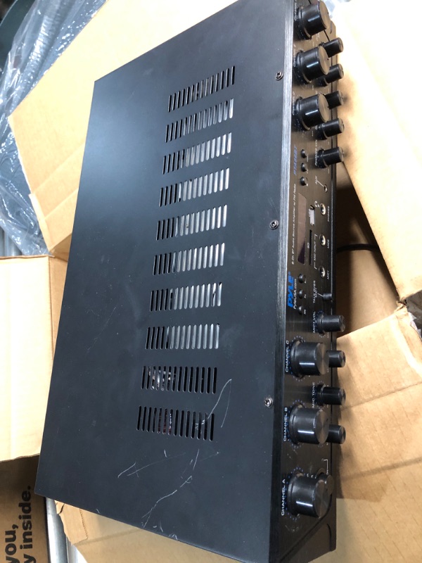 Photo 1 of ***(MINOR DAMAGE SEE NOTES)***Pyle Wireless Home Audio Amplifier System Bluetooth Compatible Sound Stereo Receiver Amp - 6Channel 600Watt Power, Digital LCD, Headphone Jack, 1/4'' Microphone in USB SD AUX RCA FM Radio- PTA66BT.5