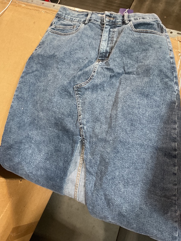Photo 1 of (See images) AiMgFUN Jean Skirt for Women Denim Skirt with Pockets Mid Waist Long Split Skirts (Large, Light Blue)