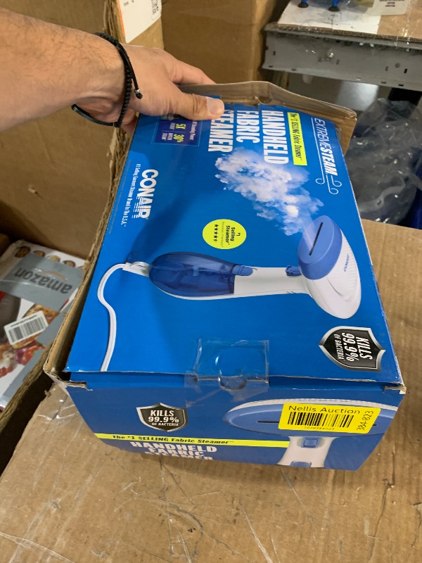 Photo 1 of ***FOR PARTS ONLY***
Conair Handheld Garment Steamer for Clothes, ExtremeSteam 1200W, Portable Handheld Design,White/Blue