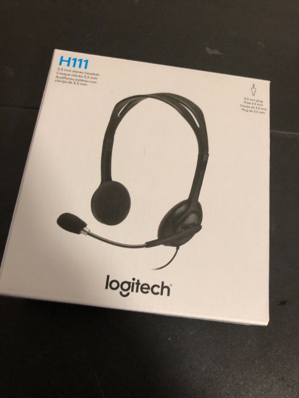 Photo 1 of Logitech H111 Wired Headset, Stereo Headphones with Noise-Cancelling Microphone, 3.5 mm Audio Jack, PC/Mac/Laptop/Smartphone/Tablet - Black