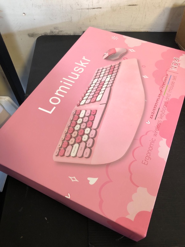 Photo 1 of Wireless Ergonomic Keyboard and Mouse Combo with PU Wrist Rest, Carpal Tunnel Keyboard, 2.4G Colorful Split Ergo Keyboard, Comfortable Natural Typing, Compatible with PC/Laptop (Pink)