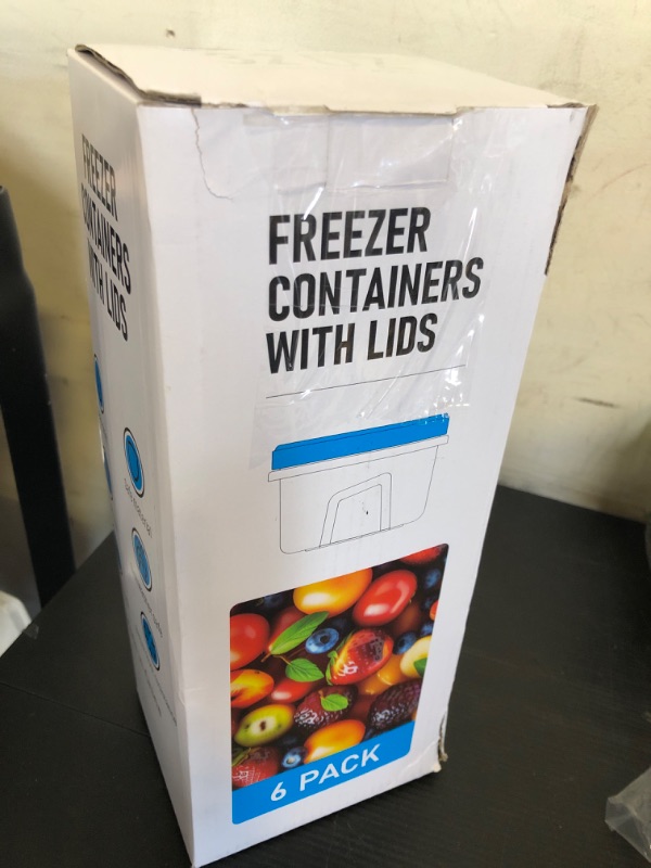 Photo 1 of [32 oz 6 Pack] Food Storage Freezer Containers Clear bottom With blue Twist Top Lids Reusable, Plastic Airtight Meal Prep Containers BPA Free | Stackable | Leakproof | Microwave/Dishwasher Safe