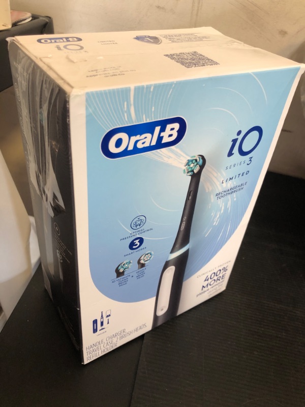 Photo 1 of Oral-B iO Deep Clean Rechargeable Electric Powered Toothbrush, Black with iO Series 3 Limited, 2 Brush Heads and Travel Case - Pressure Sensor to Protect Gums - 3 Cleaning Settings - 2 Minute Timer