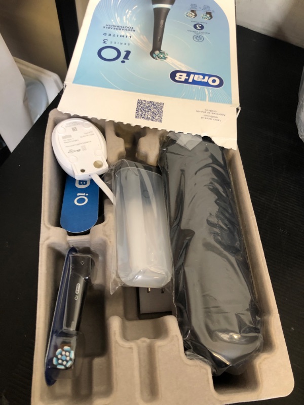 Photo 1 of Oral-B iO Deep Clean Rechargeable Electric Powered Toothbrush, Black with iO Series 3 Limited, 2 Brush Heads and Travel Case - Pressure Sensor to Protect Gums - 3 Cleaning Settings - 2 Minute Timer