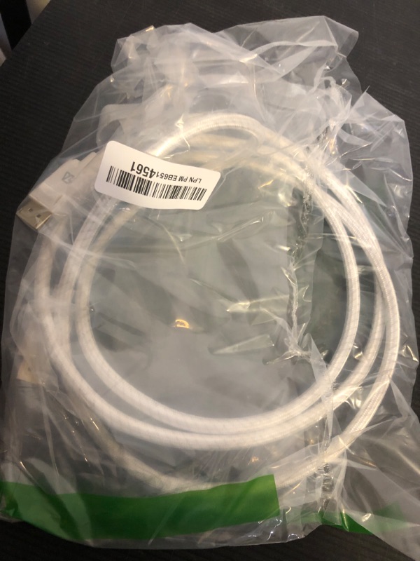 Photo 1 of TeleAdapt DisplayPort 1.4 Cotton-Braided Cable, 8K@60Hz, 5K@60Hz 4K@120Hz and HDR Support. Suitable for Laptop, PC, Projector, TV, Gaming Monitor. Black, 6.6ft (2 Metres) White