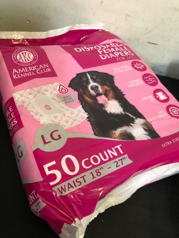 Photo 1 of American Kennel Club Female Dog Wrap, Disposable Diapers with Wetness Indicator, Large, 50 Count