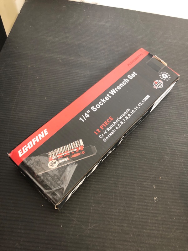 Photo 1 of Egofine 12pcs 1/4 Inch Ratchet Socket Wrench Set, Drive Socket Set with 10 Sockets (4-13mm) and 2 Way Quick Released Ratchet Handle and Extension Bar