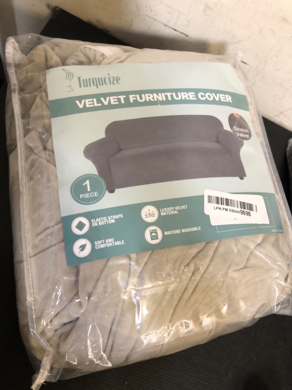 Photo 1 of Turquoize Velvet Couch Covers Sofa Covers for 3 Cushion Couch Stretch Sofa Slipcovers with Non Slip Elastic Bottom Furniture Protector for Pets Crafted from Soft Thick Velvet Fabric (Sofa, Ivory)