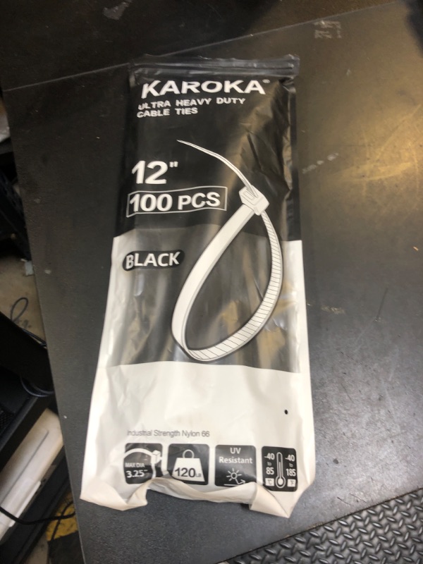 Photo 1 of Zip Ties 12 inch (100 Pack), Black, 50 lb, UV Resistant Cable Ties for indoor and outdoor use, by Karoka