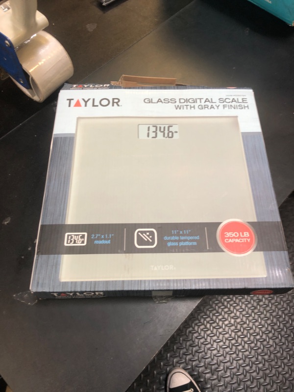 Photo 1 of Taylor Digital Scales for Body Weight, Highly Accurate 350 LB Capacity Bathroom Scale, 11.0 x 11.0 Inch Durable Glass Platform, Battery Powered, Easy to Read, Gray