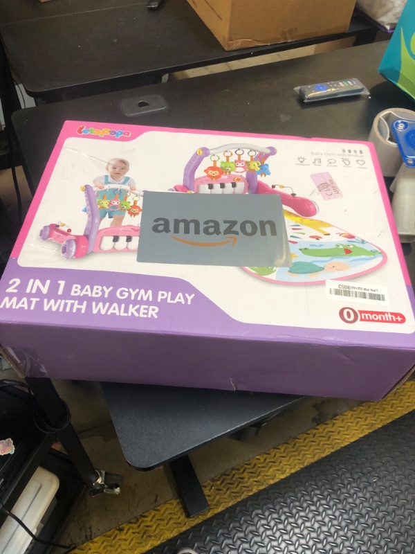Photo 1 of 2 in 1 Baby Gym Play Mat with Walker, Kick and Play Piano Gym Activity for Boys Girls, Musical Activity Center Tummy Time Mat for 0-3-6-12-18 Months, Learning Walker Play Gym for Infant Toddler Gift