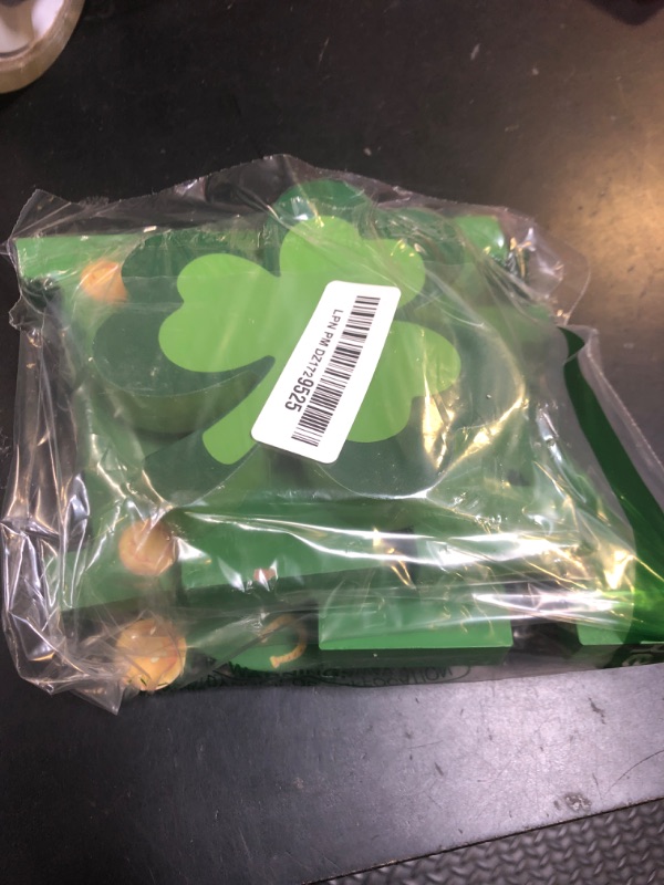 Photo 1 of Fangoo Lucky Charm Sign St Patricks Day Tabletop Centerpiece Decorations St Patrick’s Wooden Mantel Decor Irish Shamrock Freestanding for Fireplace Home Tiered Tray Office Party Supplies
