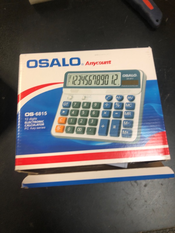 Photo 1 of Desktop Calculator Extra Large 5-Inch LCD Display 12-Digit Big Number Accounting Calculator with Giant Response Button, Battery & Solar Powered, Perfect for Office Business Home Daily Use(OS-6815GN)
