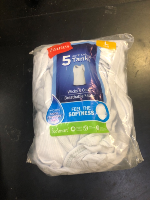 Photo 1 of Hanes Boys' Tank Undershirt, EcoSmart Cotton Shirt, Multiple Packs Available, White, Large