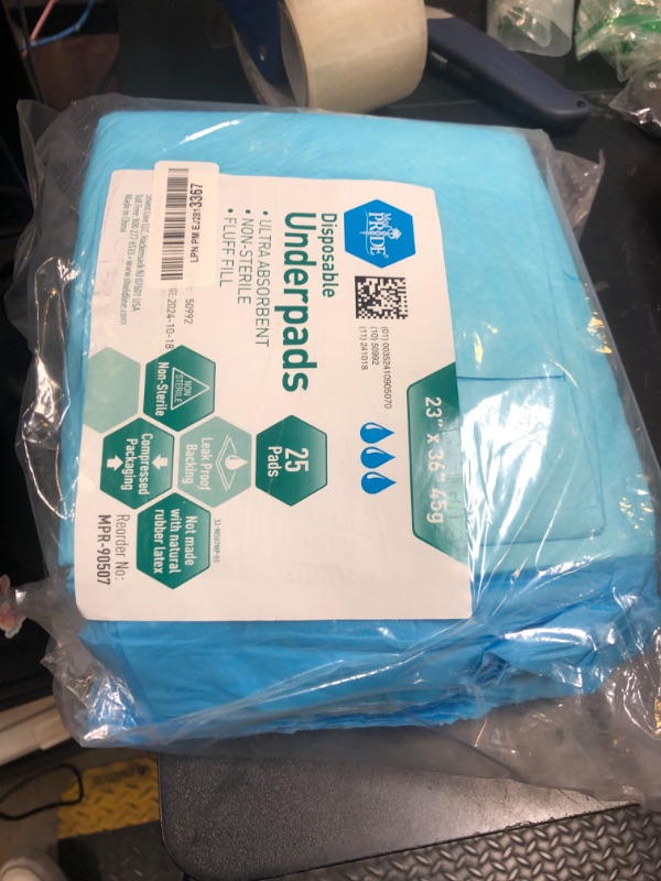 Photo 1 of MED PRIDE Disposable Underpads 23'' X 36'' (25-Count) Incontinence Pads, Chux, Bed Covers, Puppy Training | Thick, Super Absorbent Protection for Kids, Adults, Elderly | Liquid, Urine, Accidents