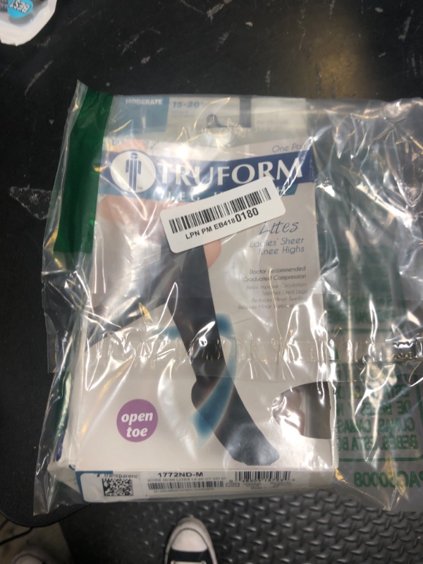 Photo 1 of Truform Sheer Compression Stockings, 15-20 mmHg, Women's Knee High Length, Open Toe, 20 Denier, Medium