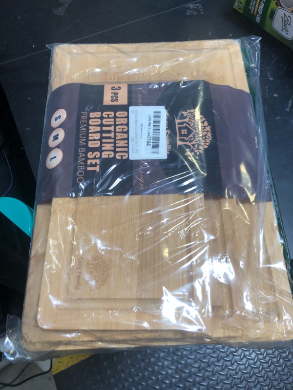 Photo 1 of Cosy Family Wood Cutting Boards for Kitchen - Set of 3 - Bamboo Cutting Boards with Juice Groove, Serving Board Set, Thick Chopping Board for Meat, Veggies, Easy to clean