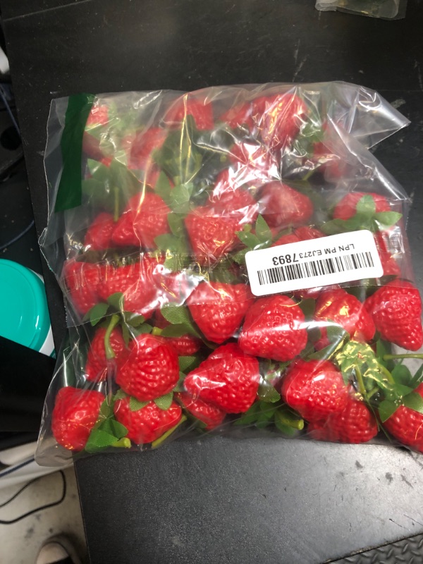 Photo 1 of CLESDF Fake Red Strawberries, 40Pcs Artificial Lifelike Fruit Plastic Strawberries for Home Kitchen Party Decor Photography Prop