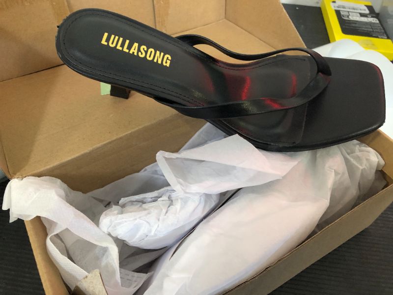 Photo 1 of 8---LULLASONG Women's Black Kitten Heels Sandals Square Open Toe Flip Flop Heels 1.8-2 Inch Heeled Sandals for Women