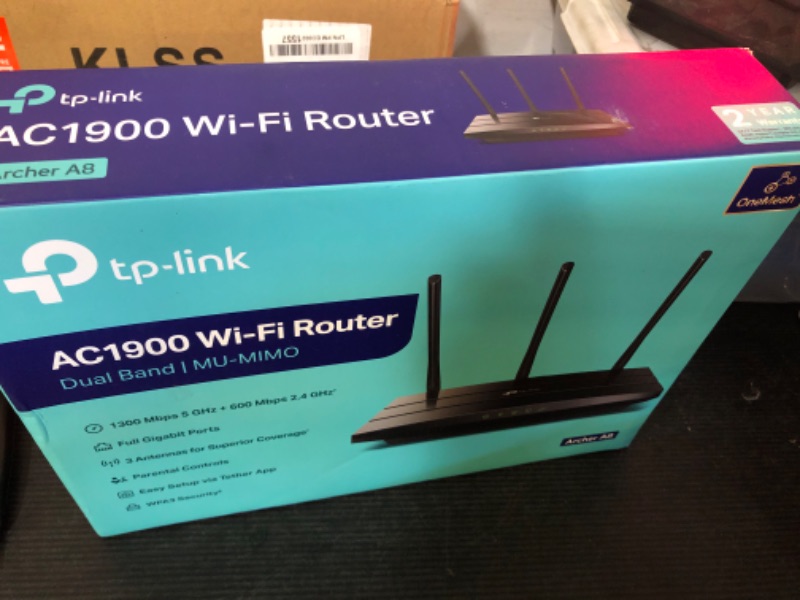 Photo 1 of TP-Link AC1900 Smart WiFi Router (Archer A8) -High Speed MU-MIMO Wireless Router, Dual Band Router for Wireless Internet, Gigabit, Supports Guest WiFi