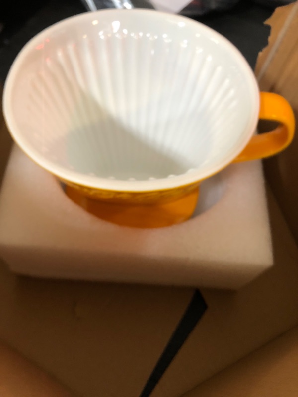 Photo 1 of Creano XXL Porcelain Coffee Dripper Saffron - Ceramic Cone Brewer - Pour Over Coffee Maker - Filter Size 4 - huge and heavy quality 800gr/28oz -  