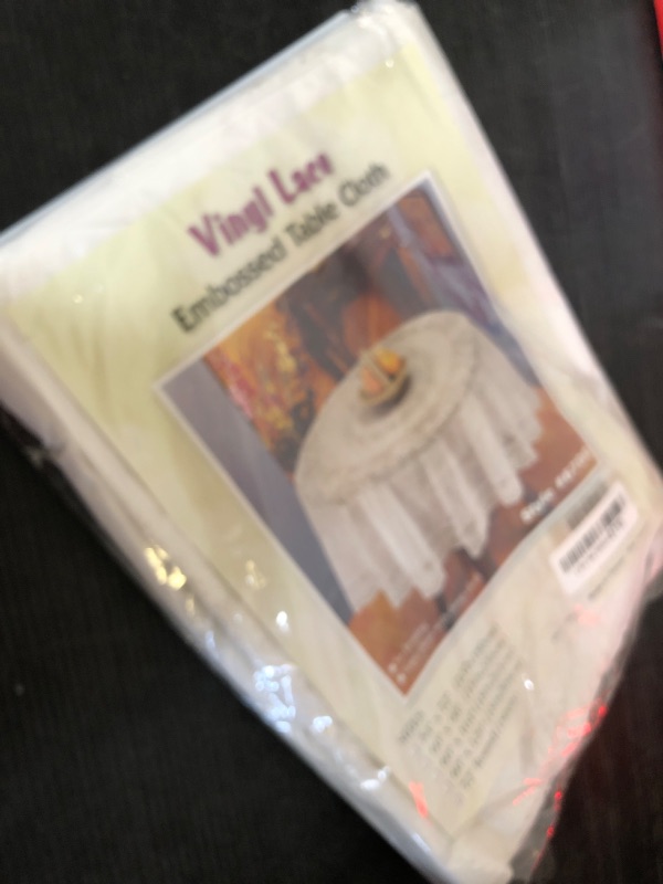 Photo 1 of Vinyl Lace Betenburg Design Tablecloth Size: 72" Round, Color: White