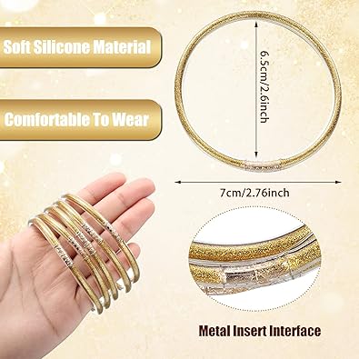 Photo 1 of Kigeli  Glitter Jelly bangles Bracelets Set for Glitter Filled Jelly Gold Buddha Bracelets for Summer Women Birthday, Mother's Day, Bridal Wedding Party