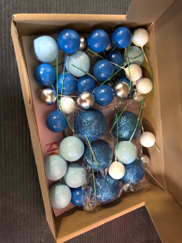 Photo 1 of ASTARON 50 Pcs Ball Cake Topper Sticks Mini Balloons for Decorating Supplies Foam Balls Cake Toppers for Baby Shower, Birthday - Blue Series