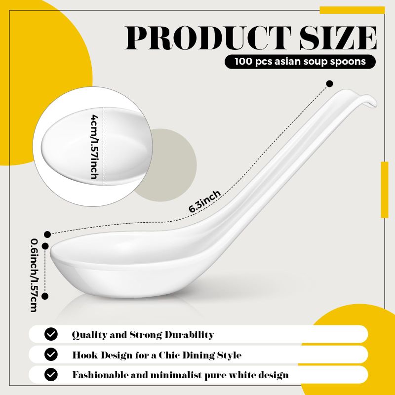 Photo 1 of 40pcs HAKOWARE Disposable Large Asian Soup Spoons with Hook, made from Crystalized Cornstarch, for Take-out Ramen Pho Noodles, Disposable Utensils Bulk Size Durable