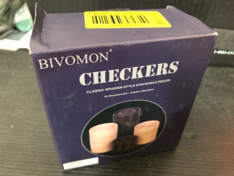Photo 1 of BIVOMON Classic Wooden Checkers Stackable Pieces, Backgammon Pieces, Set of 30 Checkers Pieces, 5 Dice, 2 Drawstring Storage Bags, Checkers (1.2 W X 0.4 H) Inches, Brown+Wood
