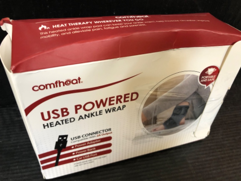 Photo 1 of Comfheat Heated Ankle Wrap for Ankle Arthritis Pain Relief, USB Ankle Heating Pad with 3 Heat Settings, Auto Shut Off, Heat Therapy for Sprains, Strains, Post-Surgical, 1 Pack