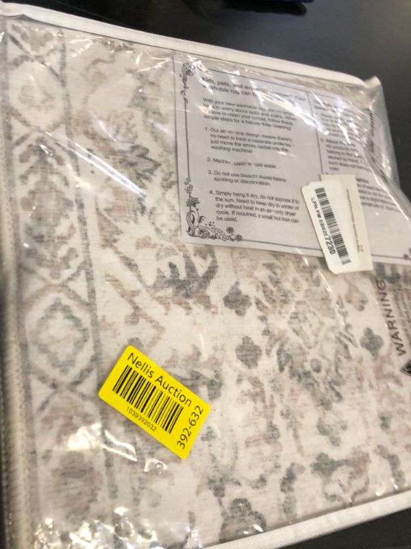 Photo 1 of Deerly Floral 2x6 Runner Rug for Hallways Bed Side Kitchen, Boho Washable Distressed Low-Pile Floor Entryway Long Bathroom Mat, Non-Slip Laundry Room Washstand Front Carpet Beige Green 24x72 Inch