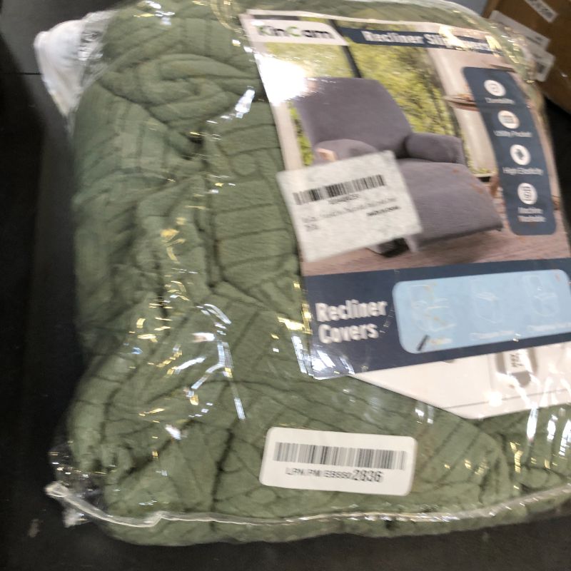 Photo 1 of KinCam Recliner Covers, Stretch Reclining Chair Covers, Recliner Sofa Slipcovers Stripe Jacquard Recliner Couch Covers Furniture Protector Covers for Pet Kid (1 Seater, Greyish Green)