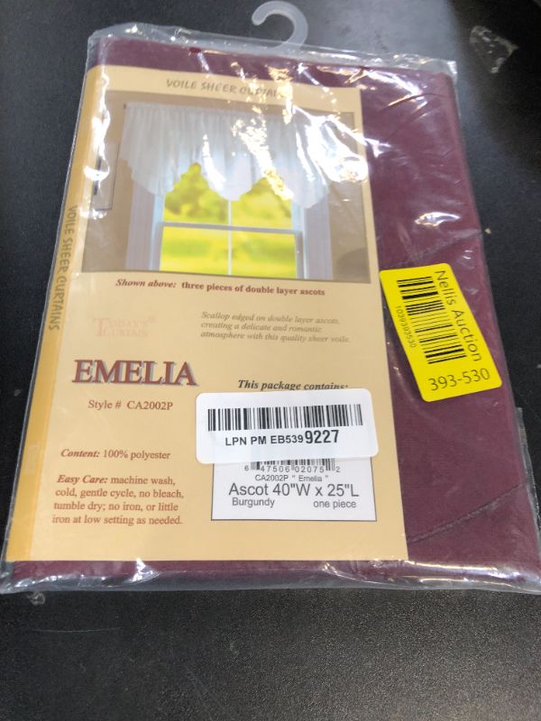 Photo 1 of Today's Curtain Emelia Original Voile Ascot 25", Burgundy, 40" W x 25" L