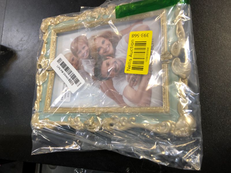 Photo 1 of EXYGLO 5x7 Vintage Resin Picture Frame, 5 by 7 Green Ornate Antique Frame with Gold Trim, Retro Frame for Desktop or Wall Display, Horizontal/Vertical