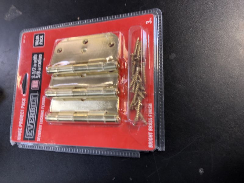 Photo 1 of 3-1/2 in. Bright Brass 5/8 in. Radius Security Door Hinges (3-Pack)