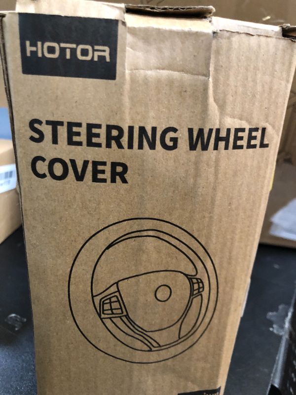 Photo 1 of HOTOR Car Steering Wheel Cover - Universal Car Accessory for Diverse Cars, Durable Leather Cover with Anti-Slip Lining, for Steering Wheel with a Diameter of 14.5"-15",Gray