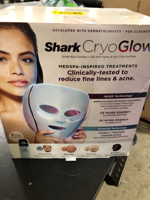 Photo 1 of Shark CryoGlow LED Face Mask (FSA/HSA Eligible*) with Under-Eye Cooling, Anti-Ageing & Blemish Repair, Red & Blue LED, Infrared Light Therapy, USB-C, Remote Control, Storage Bag, Blue Frost, FW312