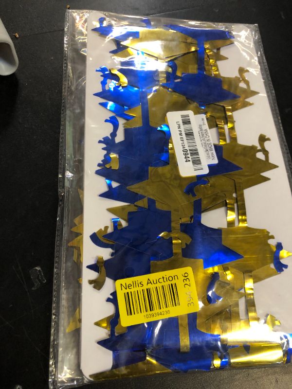 Photo 1 of Mega-L Blue and Gold Graduation Decorations 2025, 2 Pack Foil Fringe Curtain 3.3x6.6 ft Tinsel Streamers, Hanging Graduation Photo Booth Prop Streamer Backdrop for High School College University Party