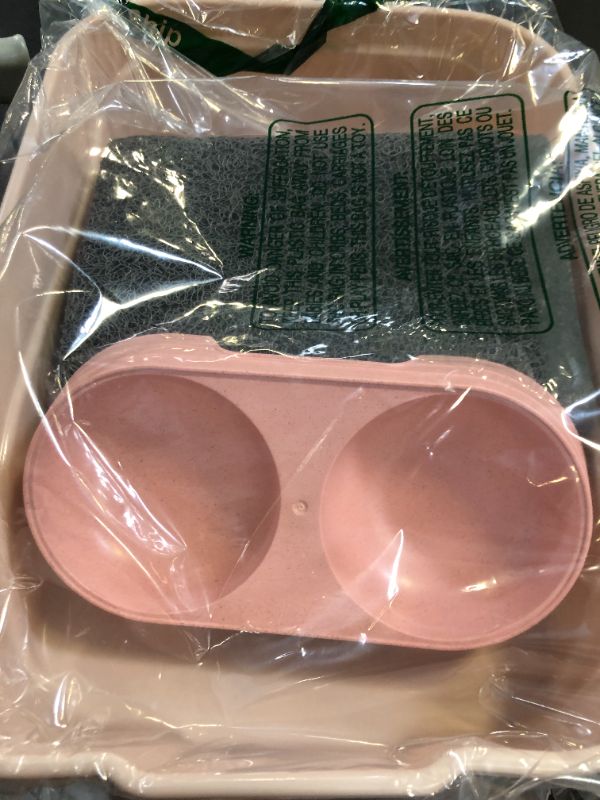 Photo 1 of Kitty Litter Box Starter Kit - Small Cat Litter Pan Without Lid, Litter Mat, Scoop and Bowl for Kitten Within 3 Months (PinkScoop Set)
