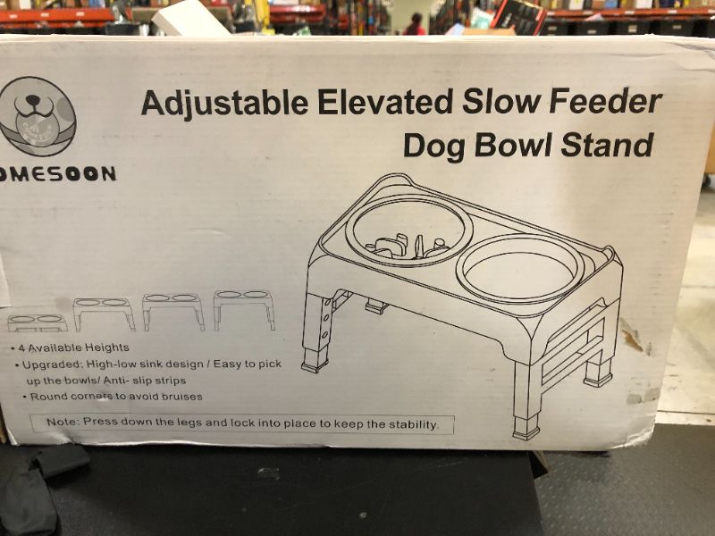 Photo 1 of Elevated 2-in-1 Dog Feeder With Slow Feeder and Water Bowl, 4 Heights Adjustable Raised Stand, Non-Slip Food Bowl for Medium Large Dogs, Black